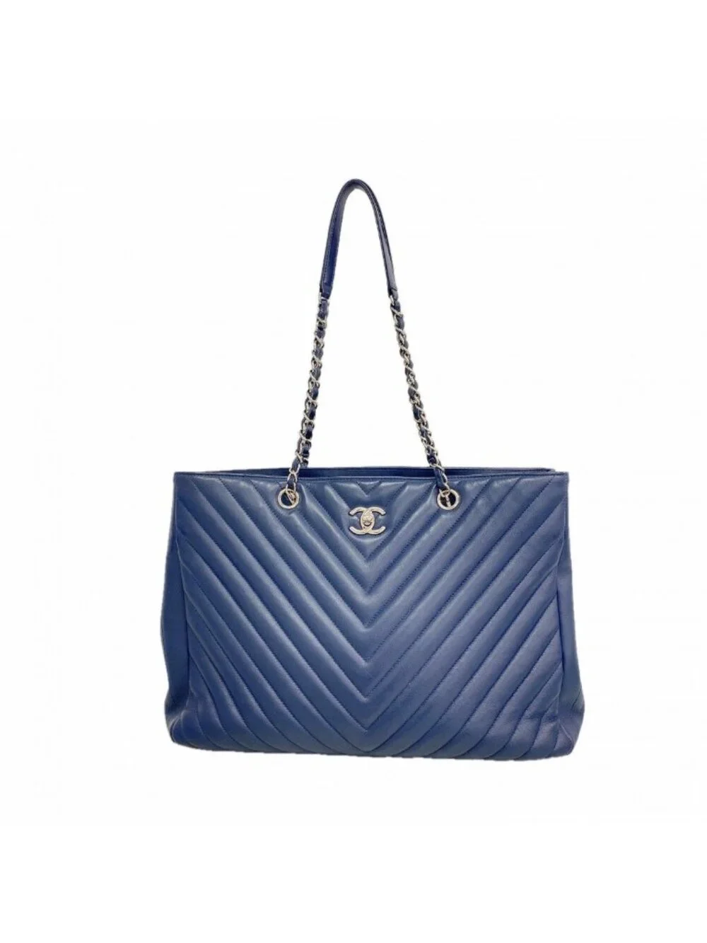 Chanel Chain Tote Stitch Lambskin Navy Silver